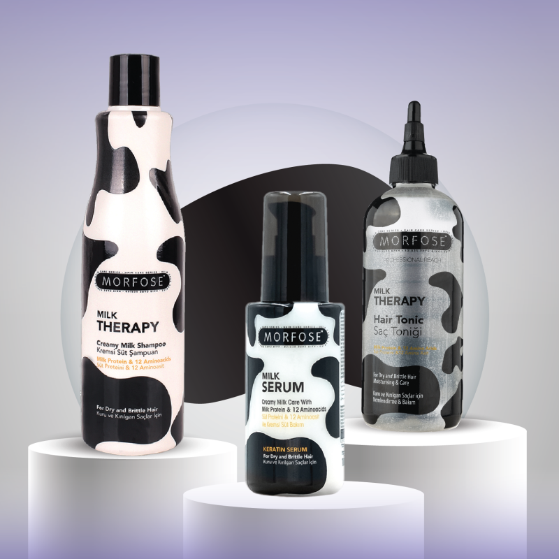 Morfose Milk Therapy Shampoo Tonic and Serum Set Hydration Repair and Strengthening for Dry and Damaged Hair